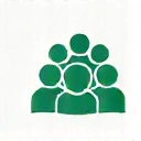 An icon representing group workshops, showing multiple people interacting or learning together.